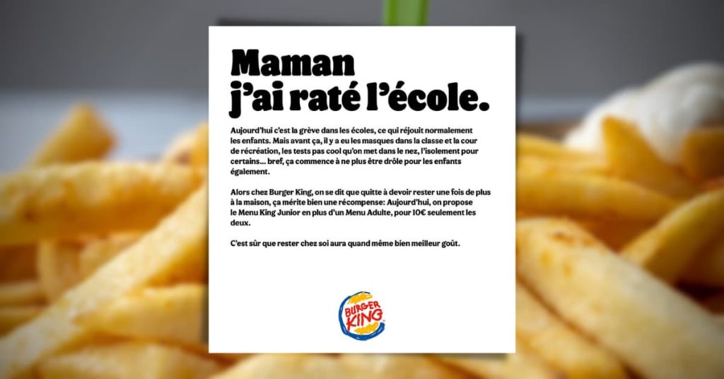 Offre Burger King pour les parents