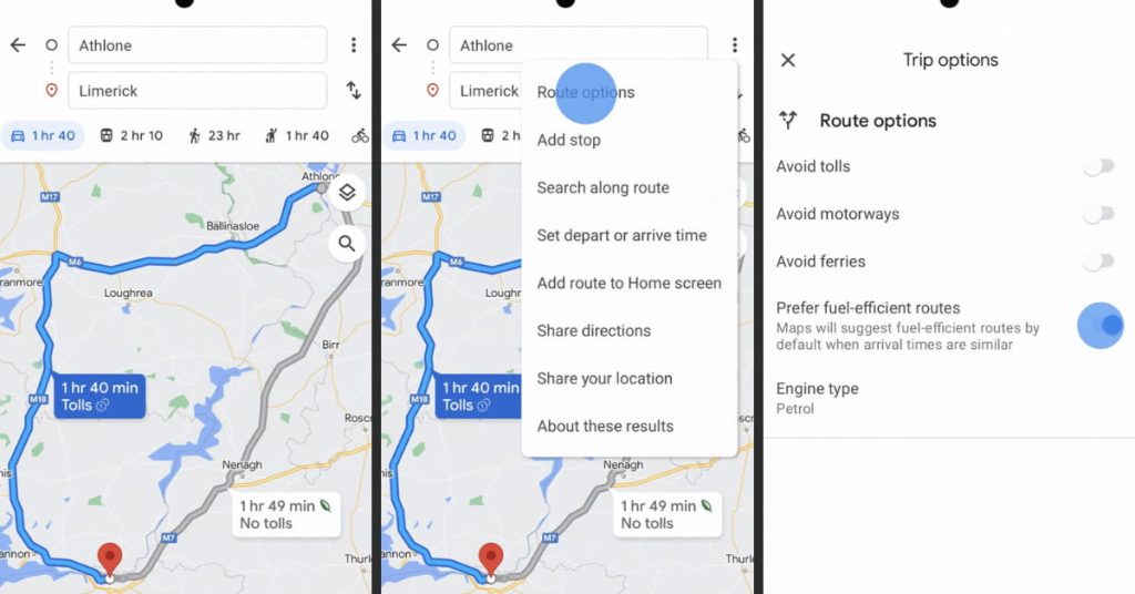 Trajet Localisation Map L'application Google Maps propose des itinéraires plus écologiques