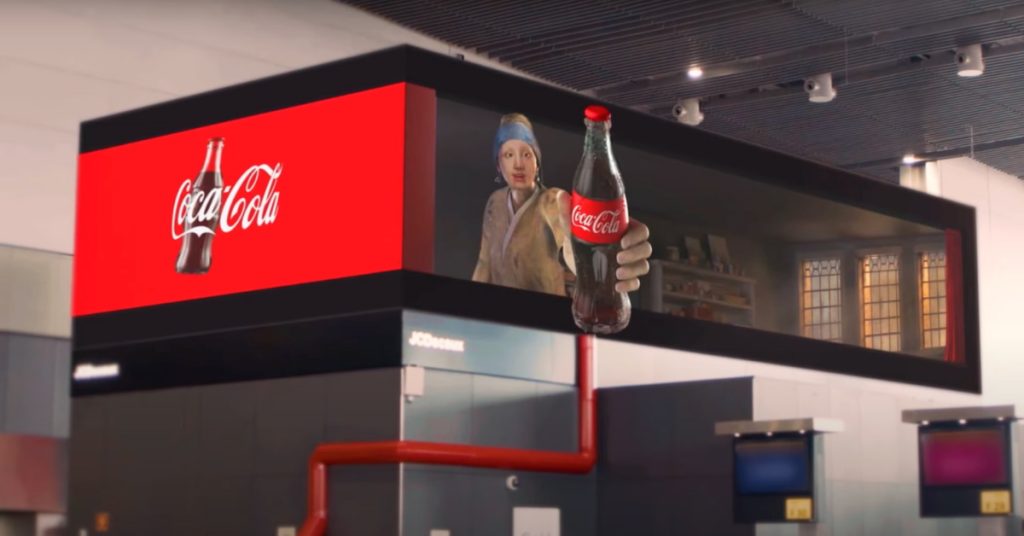 panneau-publicitaire-3d-bresil-coca-cola-la-jeune-fille-a-la-perle-vermeer-campagne-real-magic