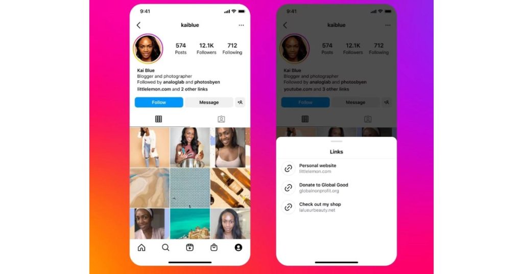 Instagram offre la possibilité d'inclure plusieurs liens dans sa bio