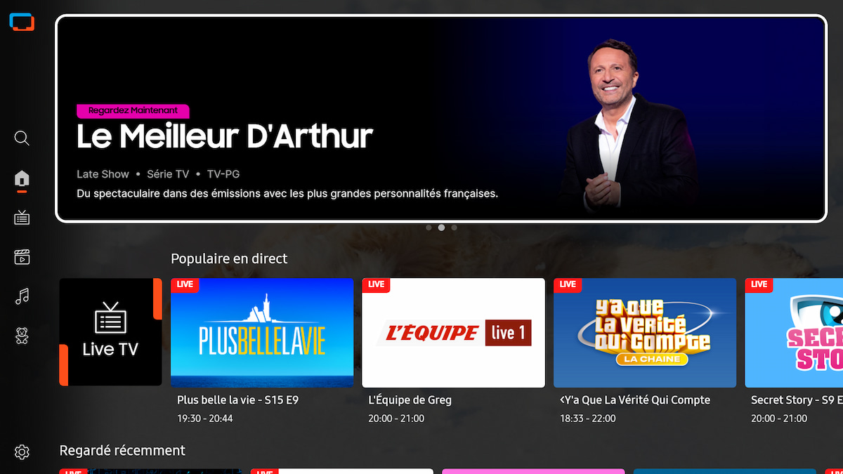 Homescreen Samsung TV Plus. Crédit : Samsung.